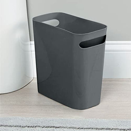 mDesign Plastic Small Trash Can, 1.5 Gallon/5.7-Liter Wastebasket, Narrow Garbage Bin with Handles for Bathroom, Laundry, Home Office - Holds Waste, Recycling, 10" High, Aura Collection, Charcoal Gray - color: Charcoal