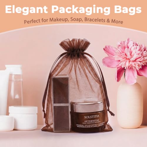Crweety 50PCS Organza Bags 3x4 Brown Small Gift Bags Mesh Drawstring - color: Brown