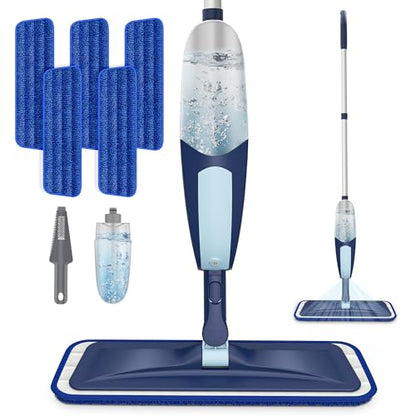 Spray Mop Hardwood Floor Mops for Floor Cleaning with 5 Microfiber Pads - color: Blue