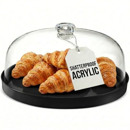Godinger Cake Stand with Dome, Metal Tray and Shatterproof Acrylic Lid - color: Black