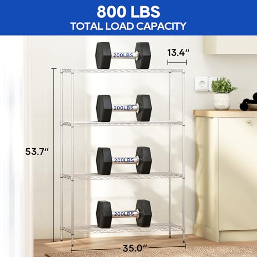 FDW | 4-Tier Wire Shelf | 35" x 13" x 53" | Chrome - color: Chrome, size: 35×13×53
