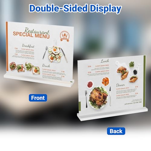 12 Pack Acrylic Sign Holder 11 x 8.5 Horizontal, Double-Sided Clear Sign Holder Plastic Stands for Display, T Shape Acrylic Table Sign Stands for Office Store Restaurants Wedding Party Decoration