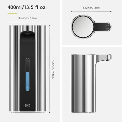 EKO Aroma Pro 13.5 fl oz Touchless Automatic Liquid Soap Dispenser, Rechargeable Hand & Dish Soap Dispenser for Bathroom and Kitchen, Waterproof, Adjustable Volume Control (Chrome Metallic) - color: Chrome Metallic, size: 13.5 oz