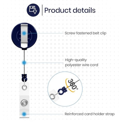 Zonon 100 Pcs Retractable Badge Reel ID Holder with Clip,Dark Blue - color: Dark Blue