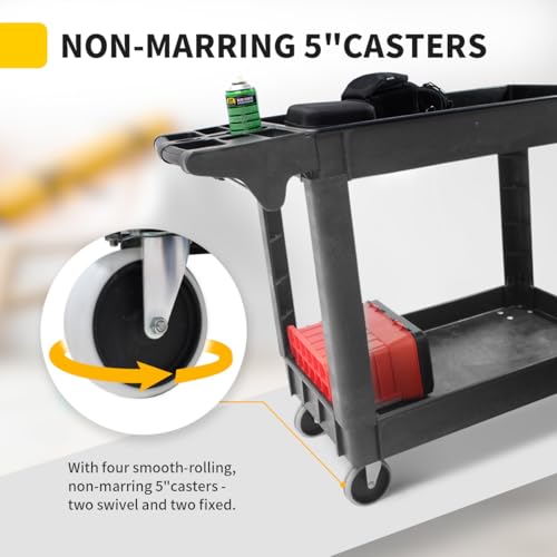 MaxWorks Heavy Duty 2‑Shelf Service Cart 500 lb Capacity Polypropylene Utility Cart with 5" Non‑Marring Casters Deep Trays and Built‑In Tool Storage for Garage Warehouse Workshop (80855) - size: 30 Inch X 16 Inch