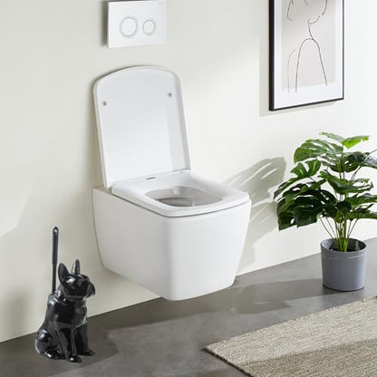 Comeon Ceramic Dog Black Toilet Brush and Holder Set with Plastic Handled - color: Black, size: Dog