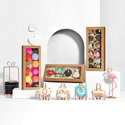 24PCS 12 x 5 x 1.5 inches Auto-Popup One Piece Premium Cookies Boxes, Kraft Brown Macaron Boxes Packaing, Bakery Box for Holiday Cookie Gift Sets - color: Kraft Brown