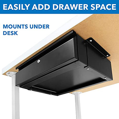 Mount-It! Locking Under Desk Pull-Out Drawer, Steel, 11 lb Capacity, 2 Keys - size: Lockable