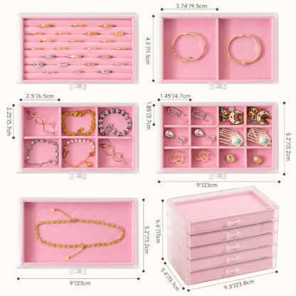 Frebeauty Acrylic Jewelry Box,5-Layer Jewelry Organizer with Drawers - color: Pink