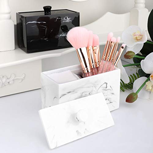 Luxspire Cotton Swab Holder, Dual Compartment Jar with Lid, Ink White - color: Ink White, size: 2 Compartments