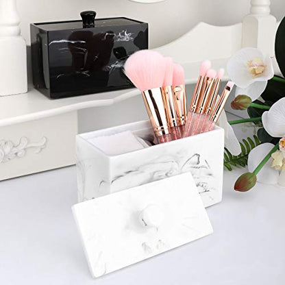 Luxspire Cotton Swab Holder, Dual Compartment Jar with Lid, Ink White - color: Ink White, size: 2 Compartments