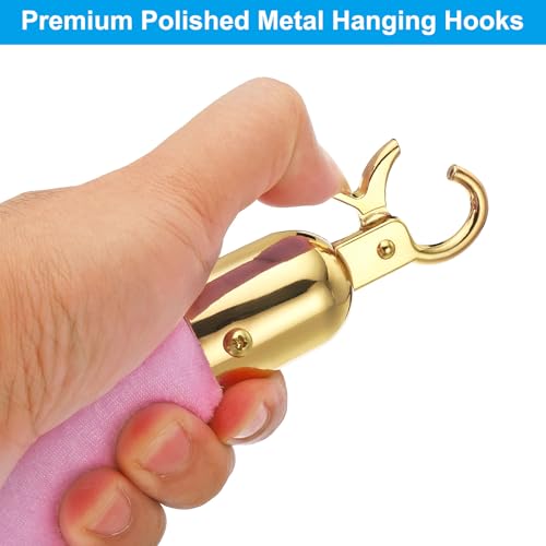 PATIKIL 5 Feet Pink Velvet Stanchion Rope, Crowd Control Barrier Rope with Snap Hooks for Posts Stand Queue Divider of Hotel Theater, Golden - color: Pink, size: 5 Feet