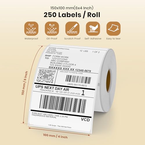 White Thermal Labels 4 × 6 Inch Waterproof Vinyl Stickers 250 PCS - color: White