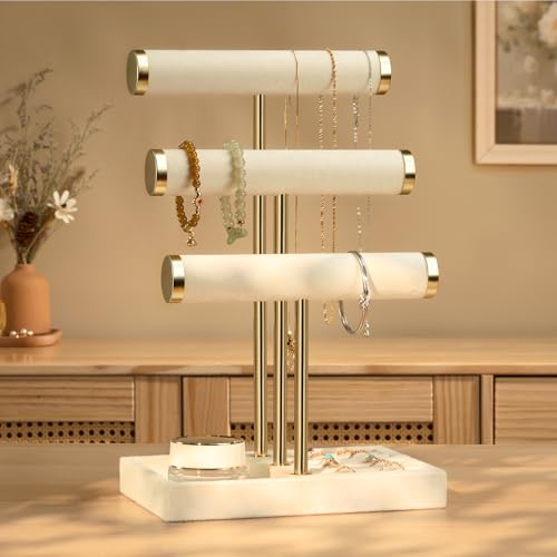 Jewelry Organizer Stand Display, 3 Tier Velvet Bracelet Holder, Beige - color: Beige, size: Standard