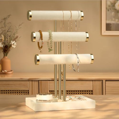 Jewelry Organizer Stand Display, 3 Tier Velvet Bracelet Holder, Beige - color: Beige, size: Standard