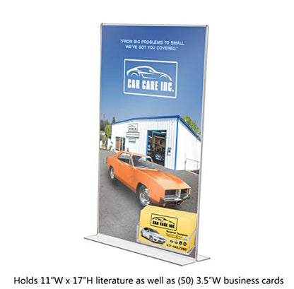 Marketing Holders Acrylic Sign Holder 11" x 17" with Trifold Pocket for 4 Inch Wide Event Advertisements Display Frame Flyer Tall Sign Plastic Specials Slant Back Patio Display Table Stand - size: Side Load 11"w x 17"h w/TriFold Pocket