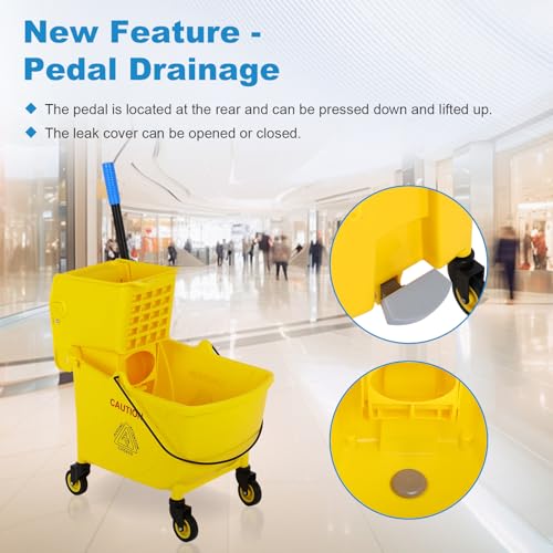 35 Qt Commercial Mop Bucket with Side Press Wringer on Wheels,Mop and Bucket Set, Add One Industrial Mop and One Mop Head Replacement