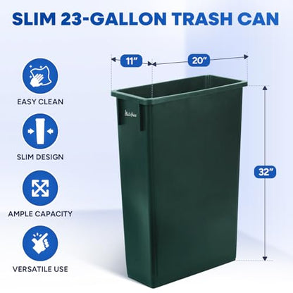 PLASTIC PRINCE 23 Gallon Slim Trash Can Kitchen, Commercial Tall Trash Bin Narrow, Rectangular Slim Jim Skinny Garbage Can for Home Garage Cabinet Restaurant, Green - style: Green Can