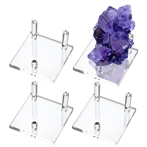 Hipiwe 4-Pack Clear Acrylic Display Stand, Three-Peg Large Rock Holder