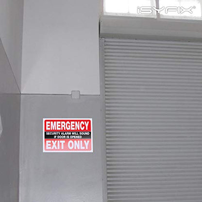 iSYFIX Emergency Exit Only Stickers, Design 2, 10x7 in, 2 Pack, Red & Black - color: Red & Black