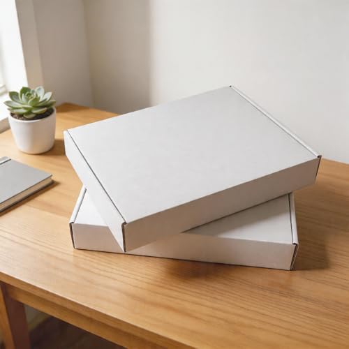 Fishat 12" x 9" x 2" White Corrugated Cardboard Shipping Boxes Set of 5 - size: 12" x 9" x 2"