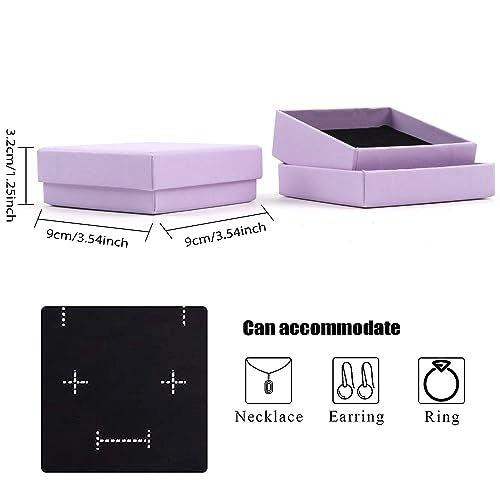 Coobbar Gift Box Necklace Earring Ring Box Gift Box,12 Pieces Square Cardboard Jewelry Gift Boxes,Cotton Filled Cardboard Paper Jewelry Box Gift Case (3.5x3.5x1.25 Inches) (Purple) - color: Purple
