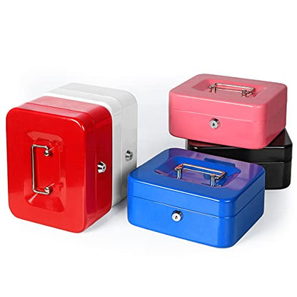 Cash Box with Money Tray, Parrency Large Money Box with Key Lock，Medium，7 4/5" x 6 4/5" x 3 3/5"，Pink - color: Pink, size: Medium（7.87")
