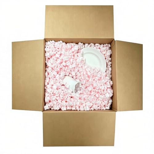 Biodegradable Anti-Static Packing Peanuts, 30 Gallons / 4 Cu Ft S-Shaped Loose Fill, Void Fill Cushioning, Protective Shipping Padding for Fragile Items, Moving & Storage, Pink