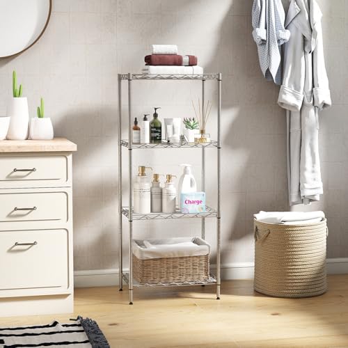 BestOffice | 4-Tier Wire Shelf | 12" x 18" x 44 | Chrome - color: Chrome, size: 12"D x 18"W x 44"H