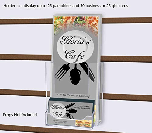 Marketing Holders 4 Pack SlatWall Brochure Holder 4" W Trifold Pocket Retail Display with Attached 3.5" x 2" Business Card Slot Take One Literature Pamphlet Organizer Clear Acrylic - size: 4"W Slatwall w/BC Holder