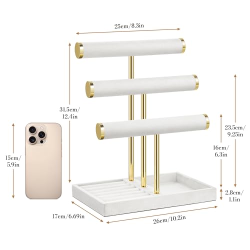 Jewelry Organizer Stand Display, 3 Tier Velvet Bracelet Holder, White - color: White, size: Large