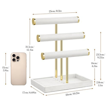 Jewelry Organizer Stand Display, 3 Tier Velvet Bracelet Holder, White - color: White, size: Large