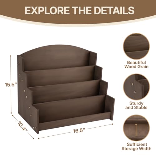 4 Tier Wooden Greeting Card Display Stand, Brown - color: Deep Brown
