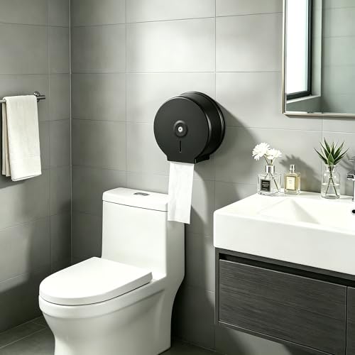 Commercial Jumbo Toilet Paper Dispenser, Black Stainless Steel Large Roll Bathroom Tissue Holder Wall Mount, 9” Diameter Lockable Dispenser with Key for Business Restrooms - color: Black
