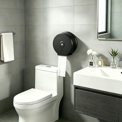 Commercial Jumbo Toilet Paper Dispenser, Black Stainless Steel Large Roll Bathroom Tissue Holder Wall Mount, 9” Diameter Lockable Dispenser with Key for Business Restrooms - color: Black