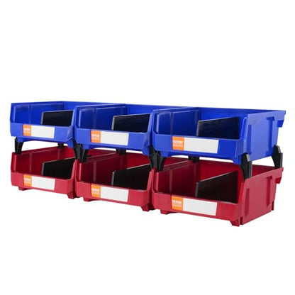 VEVOR Plastic Storage Bins 6 Pack (11 x 11 x 5-Inch), Hanging Stackable Storage Organizer Bins, Heavy Duty Stacking Containers for Closet, Garage, Office, Home, Pantry or Small Parts Organization - style: Red&Blue-6PC-10L
