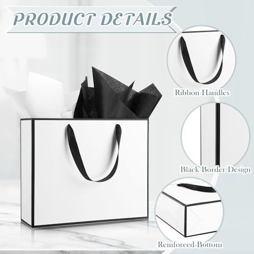 ReliThick 12 Pack Paper Gift Bag with Handles & Tissue, White, Black - color: White, Black