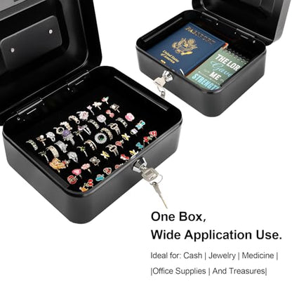 Jssmst Locking Medium Steel Cash Box with Money Tray,Lock Box,Black - color: Black, size: M(7.87")