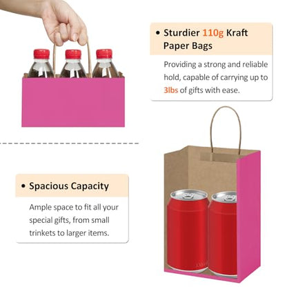 BagDream Small Gift Bags with Handles 5.25x3x8 Inch Pink 100 Pack Bulk - color: Pink