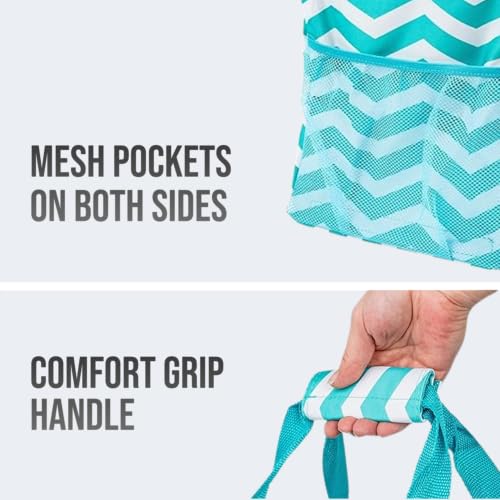 Extra Large Utility Tote Bag - Oversized Collapsible Beach Bag - Chevron Teal - color: Chevron Teal