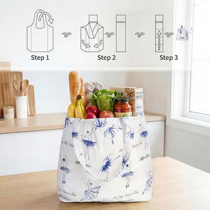 Stelle Lightweight Reusable Grocery Bag with Handles Ripstop Nylon Foldable Tote Shopping Bags for Travel and Groceries - color: Ballerina