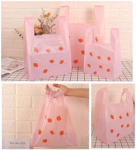 YYaaloa Strawberry Plastic Bags 50 Count, Grocery, Restaurant Convenience Store with Handles - Pink Strawberry Print, 7.8x13.8inch - size: 7.8x13.8inch
