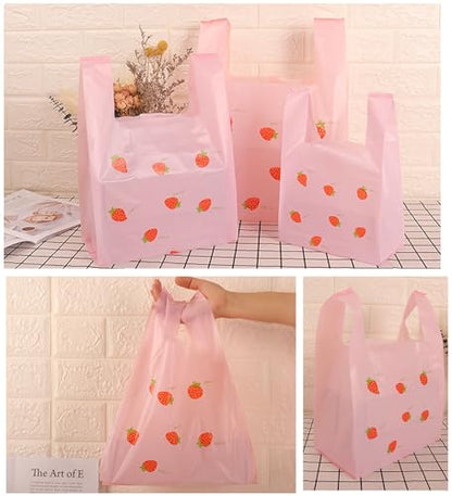 YYaaloa Strawberry Plastic Bags 50 Count, Grocery, Restaurant Convenience Store with Handles - Pink Strawberry Print, 7.8x13.8inch - size: 7.8x13.8inch