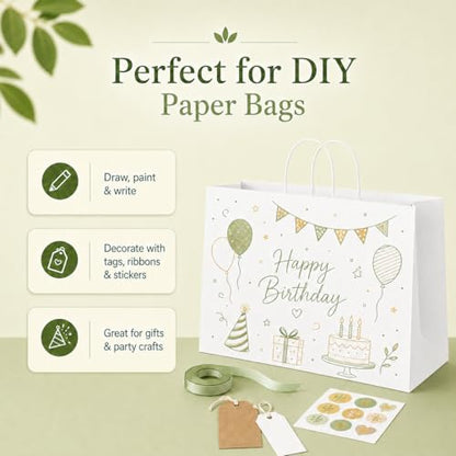 MESHA Gift Paper Bags White Large 16x6x12 100 Pack,Kraft Bags with Handles - color: White