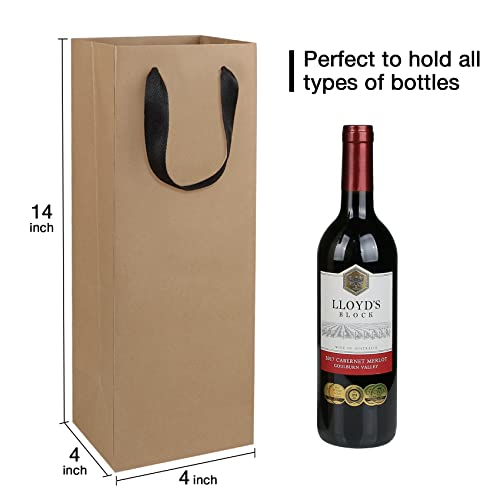 Aimyoo Brown Wine Bottle Gift Bags Bulk,10 Pack Kraft Paper Gift Bags with Handles 4x4x14 inch for Champagne Alcohol - color: Brown - 4x4x14 inch, size: 1 Count (Pack of 10)