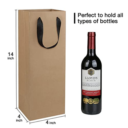 Aimyoo Brown Wine Bottle Gift Bags Bulk,10 Pack Kraft Paper Gift Bags with Handles 4x4x14 inch for Champagne Alcohol - color: Brown - 4x4x14 inch, size: 1 Count (Pack of 10)
