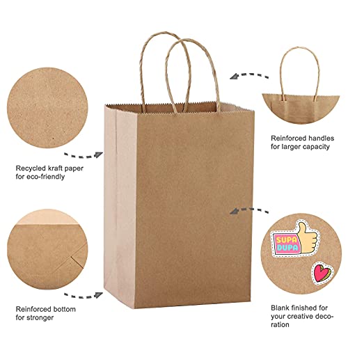 MESHA 400Pcs Brown Paper Bags with Handles 5.25x3.75x8 Small Gift Bags Bulk - color: Brown 5.25x3.75x8 Inch, size: 1 Count (Pack of 400)