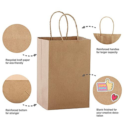 MESHA 400Pcs Brown Paper Bags with Handles 5.25x3.75x8 Small Gift Bags Bulk - color: Brown 5.25x3.75x8 Inch, size: 1 Count (Pack of 400)