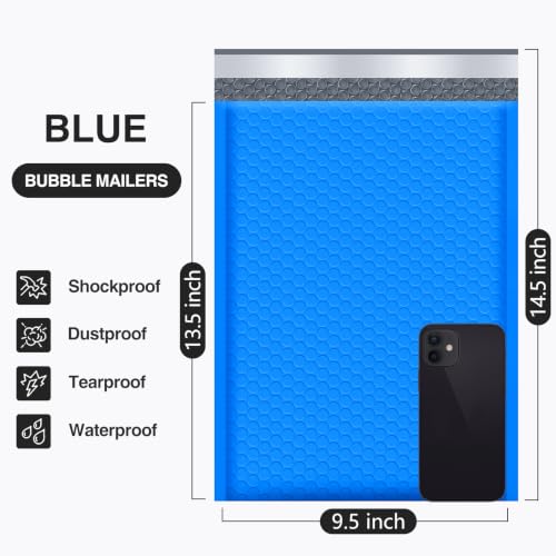 UCGOU Bubble Mailers 9.5x14.5" 40 Pack Usable Size 9.5x13.5" Blue Padded - color: Blue, size: 9.5x14.5" 40PC