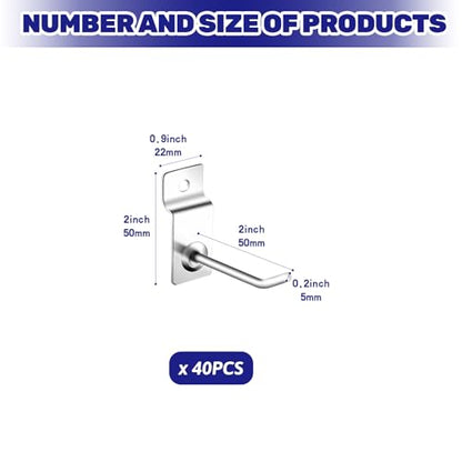 40Pcs Slatwall Panel Hooks Bulk Set, Metal Pegboard Organizer Slat Wall Hanging Display Hanger Hooks for Gridwall Garage Shop Retail (2 Inches/5 CM) - size: 2 Inches/5 CM